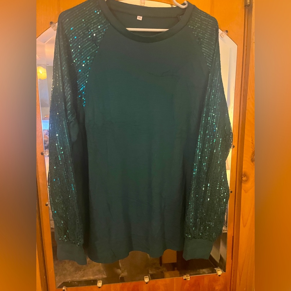 Pretty sequined forest green top 2xl